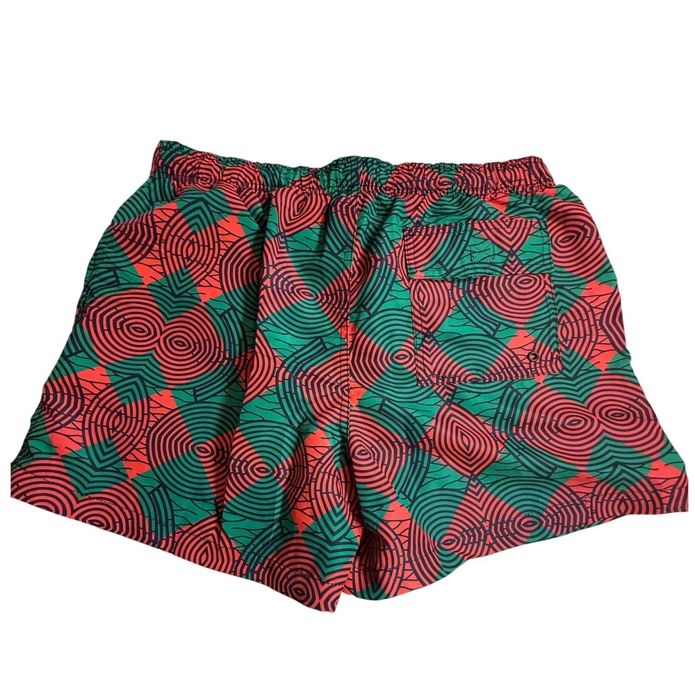 Piombo Mens Swim Trunks Red Green Geometric Spiral Print Beachwear Large NEW